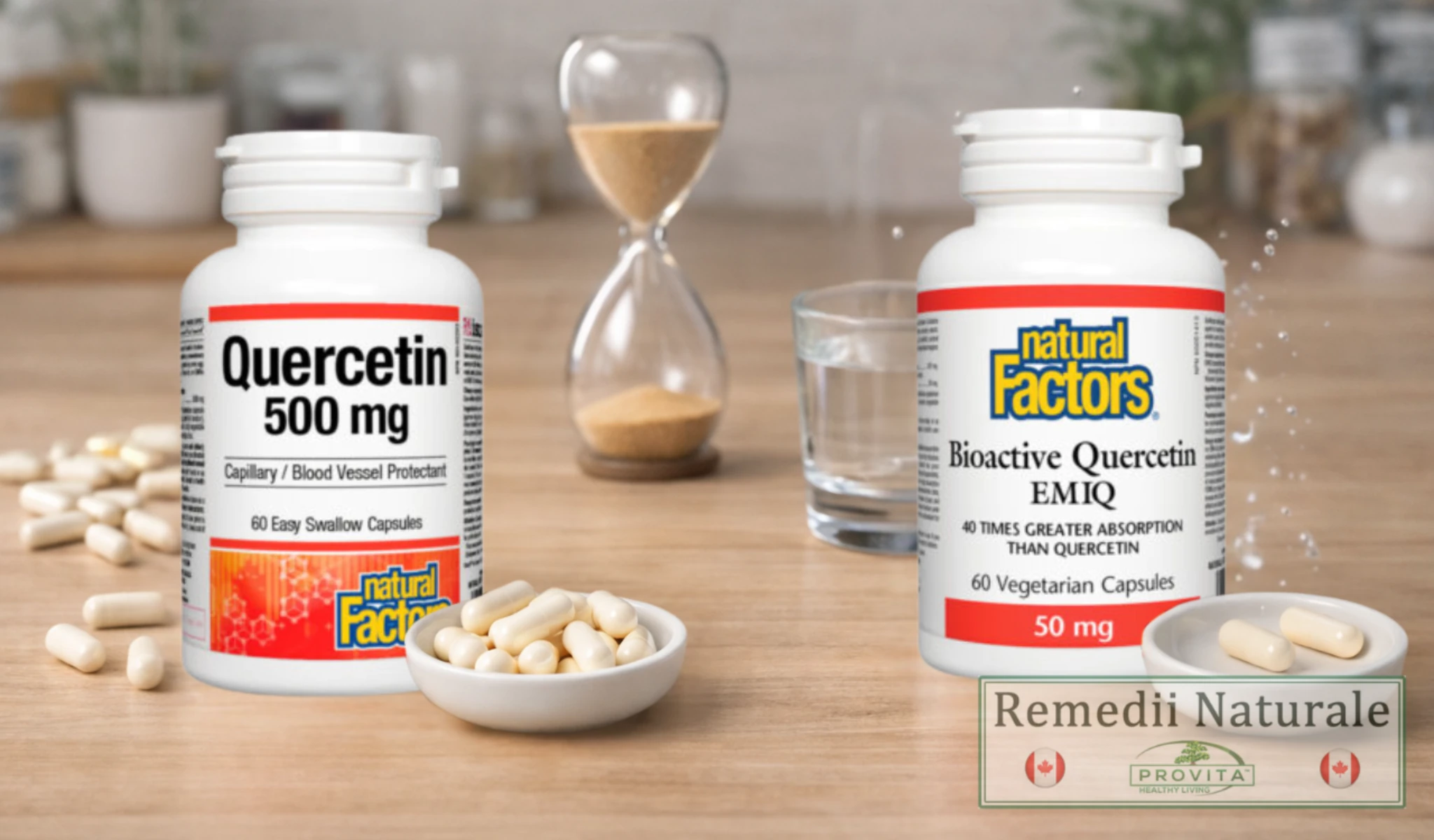 quercetina standard vs bioactiva absorbtie eficienta Comparatie vizuala intre quercetina standard si quercetina bioactiva EMIQ, evidentiind diferenta de absorbtie si eficienta.