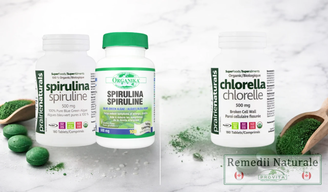 spirulina vs chlorella suplimente 500mg comprimate Suplimente Spirulina și Chlorella 500 mg comprimate, comparație energie și detoxifiere