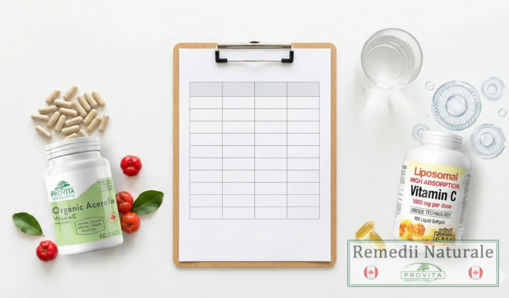 vitamina c naturala vs vitamina c lipozomala absorbtie comparatie Tabel comparativ între Vitamina C Naturală din Acerola și Vitamina C Lipozomală – diferențe de absorbție și dozaj